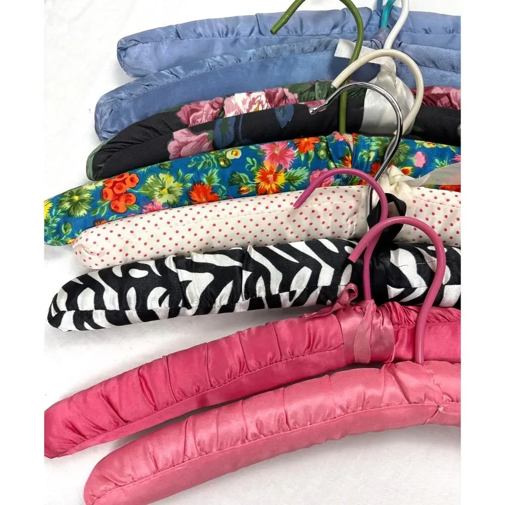 Vintage Set of 9 Fabric Satin and Crochet Yarn Lingerie/Clothing Hangers 1970s